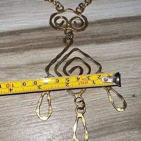 Egyptian Gold Tone Dangling Hammered Statement Necklace Collar Bib - Picture 10 of 11